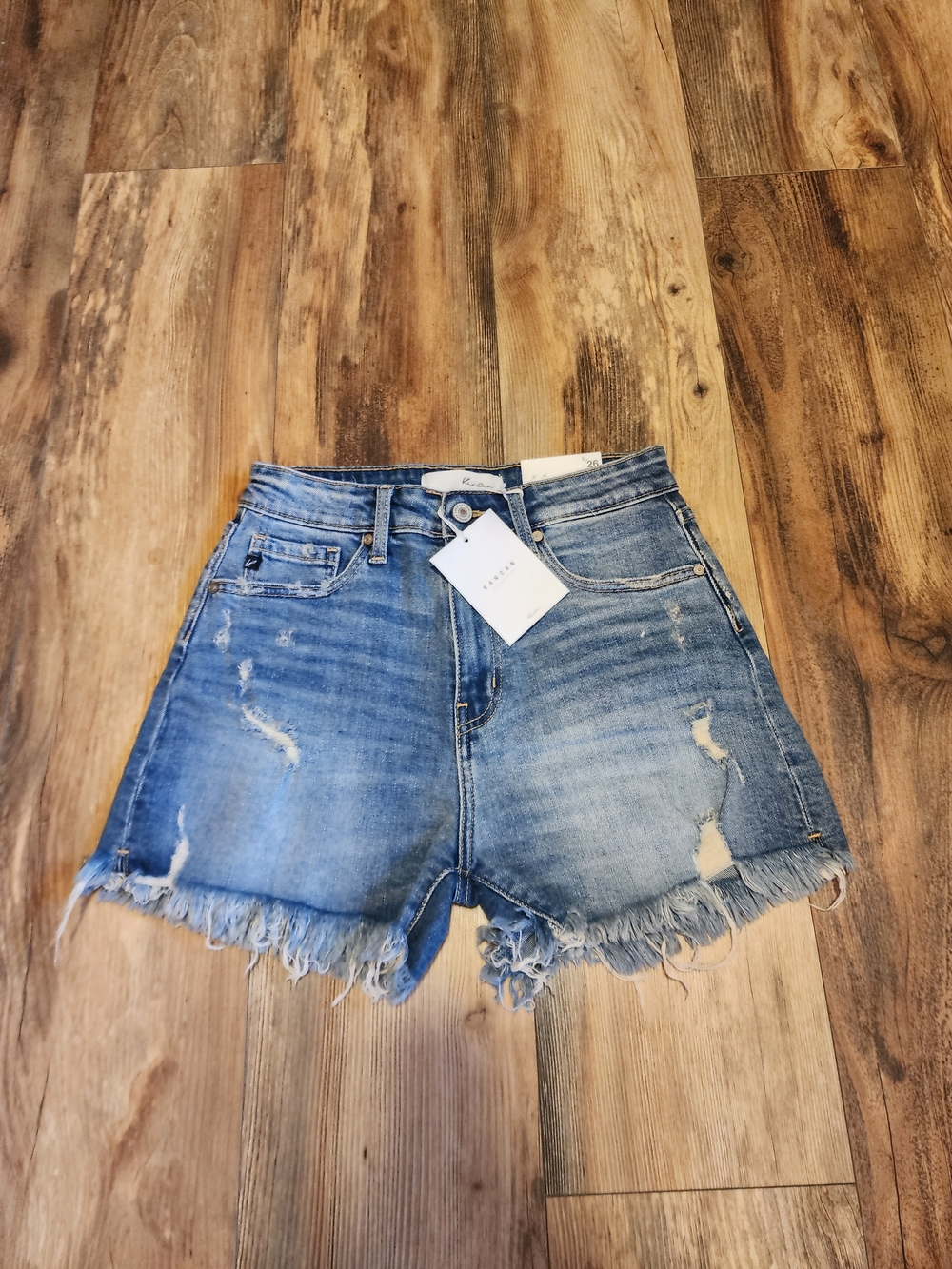 KanCan Denim Frayed Hem High-Rise Shorts